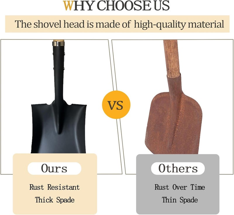 FORCOLID Flat Shovel, Square Shovel for Transfer Snow, 41 inch Long, Durable D Grip, for Farming, Outdoor Works, Gardening, Landscape Works - Image 3